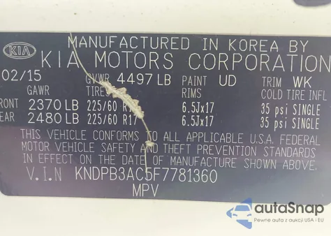 2015 Kia Sportage Lx z USA, uszkodzony, nr VIN KNDPB3AC5F7781360